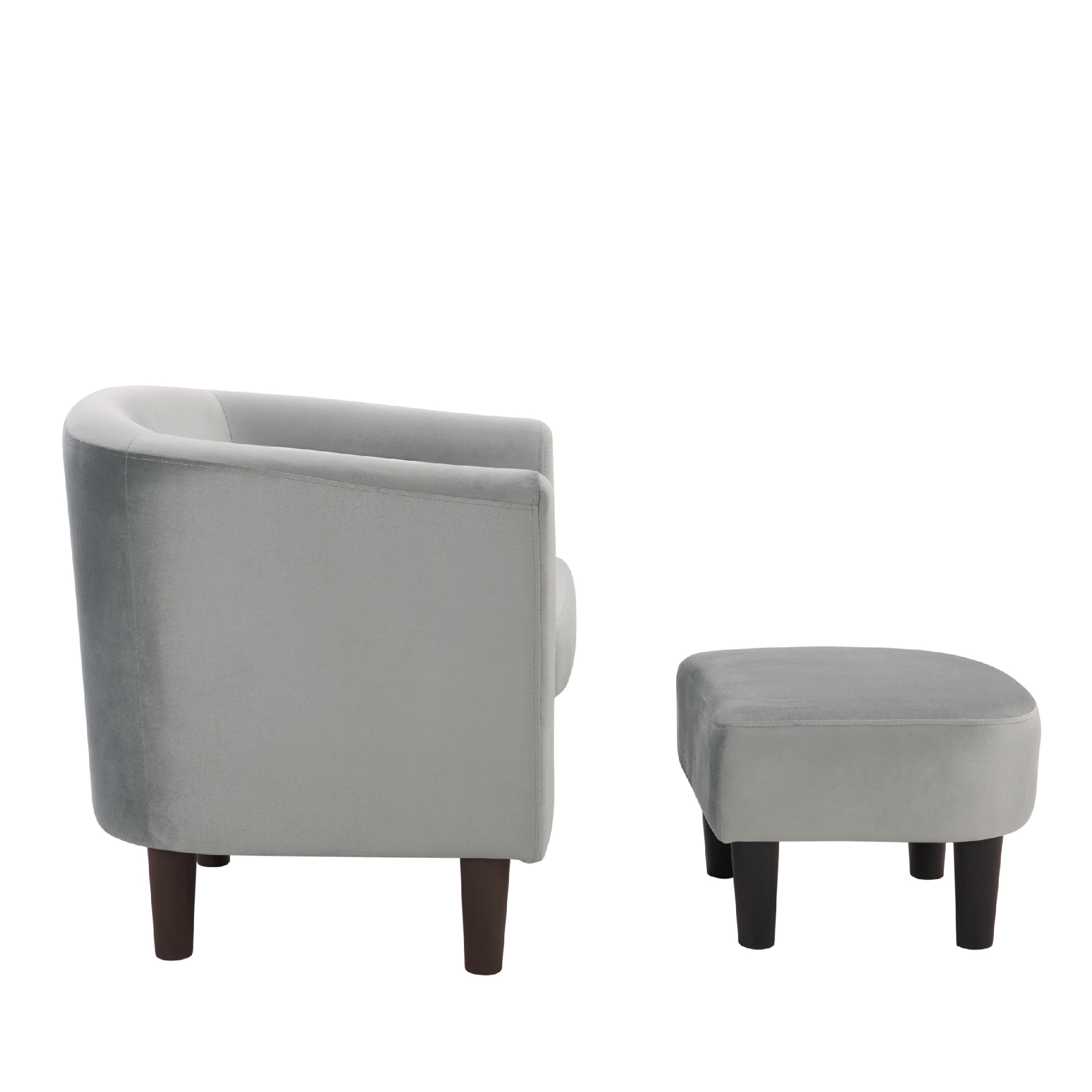 Velvet Accent Chair With Ottoman, Modern Barrel Chair Armchair For Living Room, Bedroom, Gray_maomaolike.com